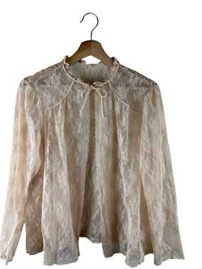 Tom Bezduda Lace Bed jacket Vintage 70s Romantic Victorian Boudoir Size Large